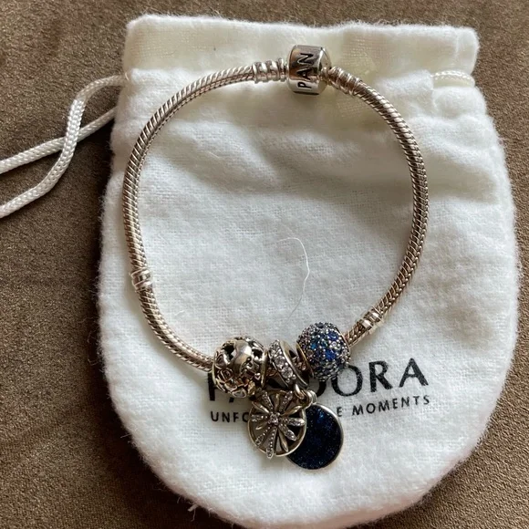 Authentic Pandora Bracelet with 3 Charms Limited Edition - Picture 2 of 16